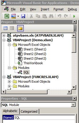 VBA Modules - SQL Screenshot