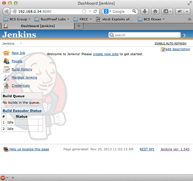 Jenkins Initial Screen screenshot