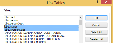 MS Access Selecting linked tables