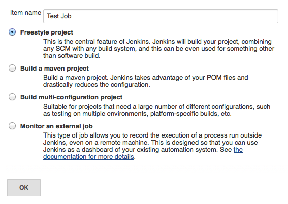Jenkins New Freestyle job screenshot