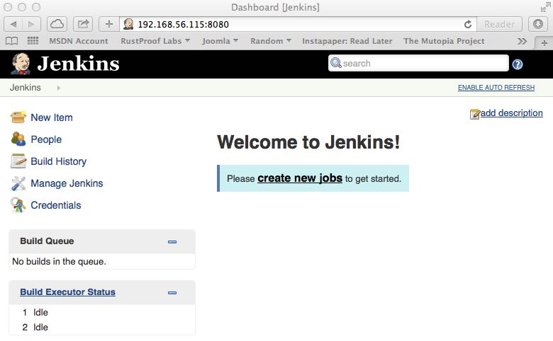 Jenkins Fresh Install homepage