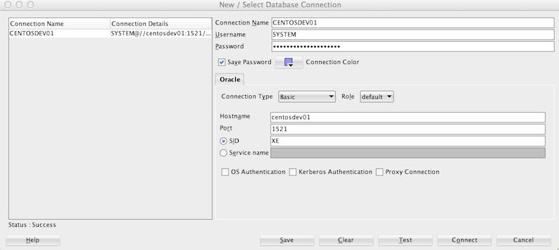 SQL Developer connection screenshot