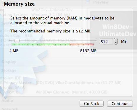 VirtualBox Allocate RAMScreenshot