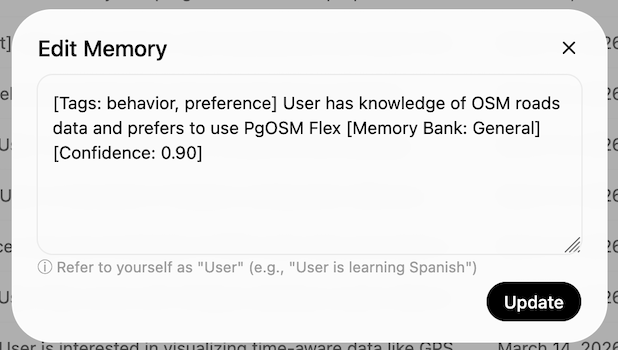 Memories can vew viewed, edited, and deleted.