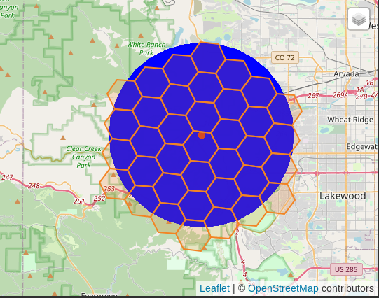 Screenshot from DBeaver's spatial viewer Pangea Coffee Roasters as a blue point in Downtown Golden Colorado